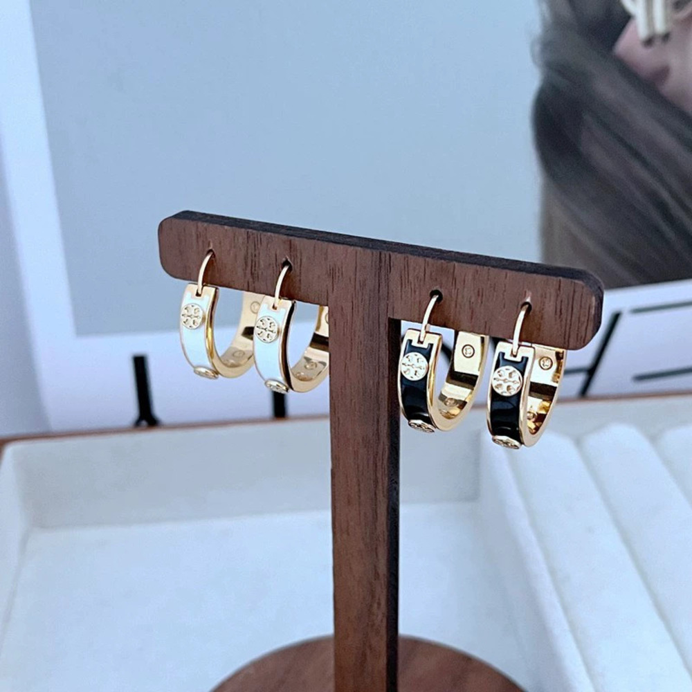 Tory Burch Enamel Letter Geometric Metal Earrings